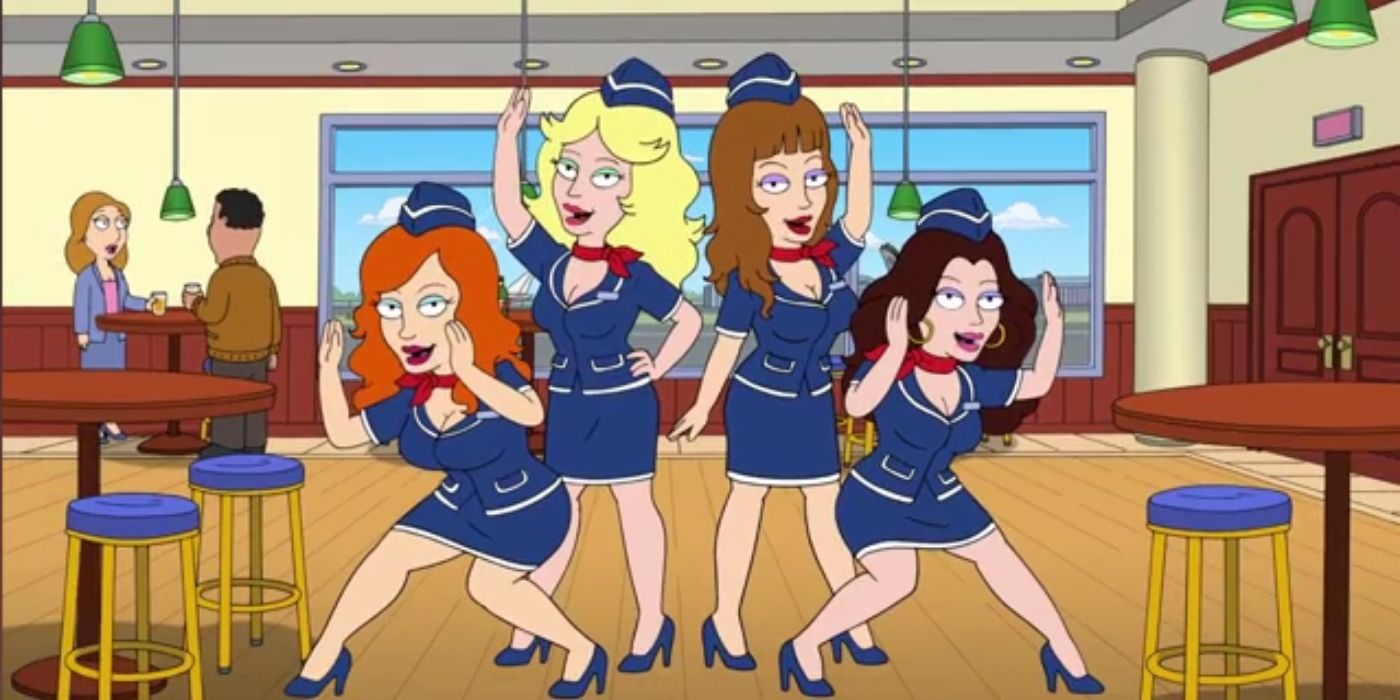 Four stewardessess dancing in American Dad