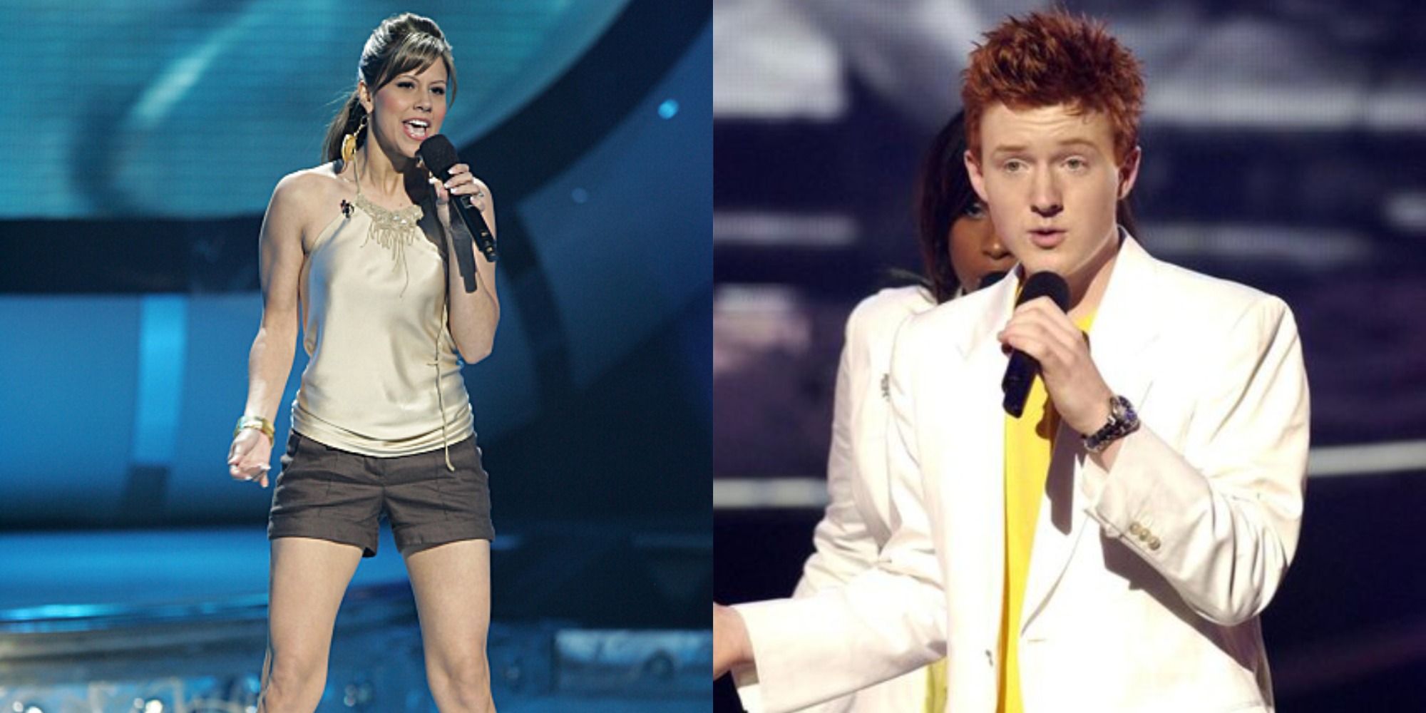 Split image showing Haley Scarnato and John Stevens in American Idol
