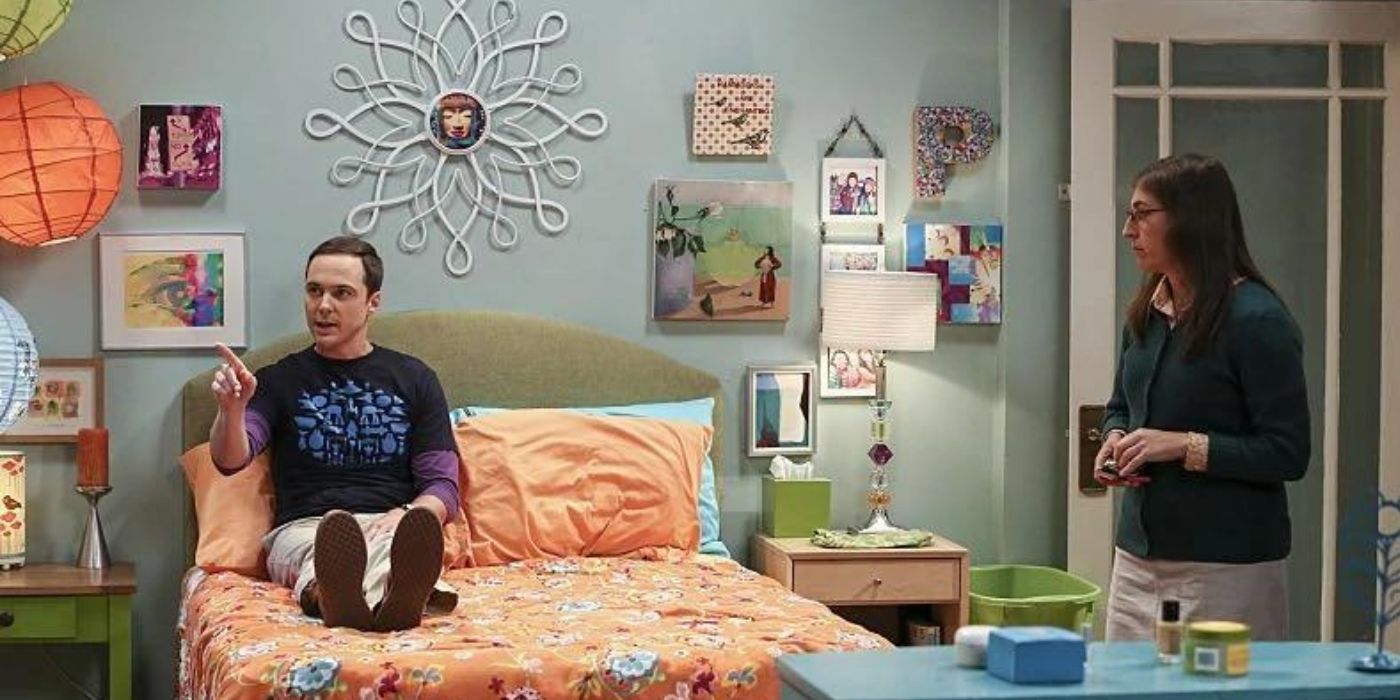 Amy and Sheldon trying out Penny's old bedroom on TBBT