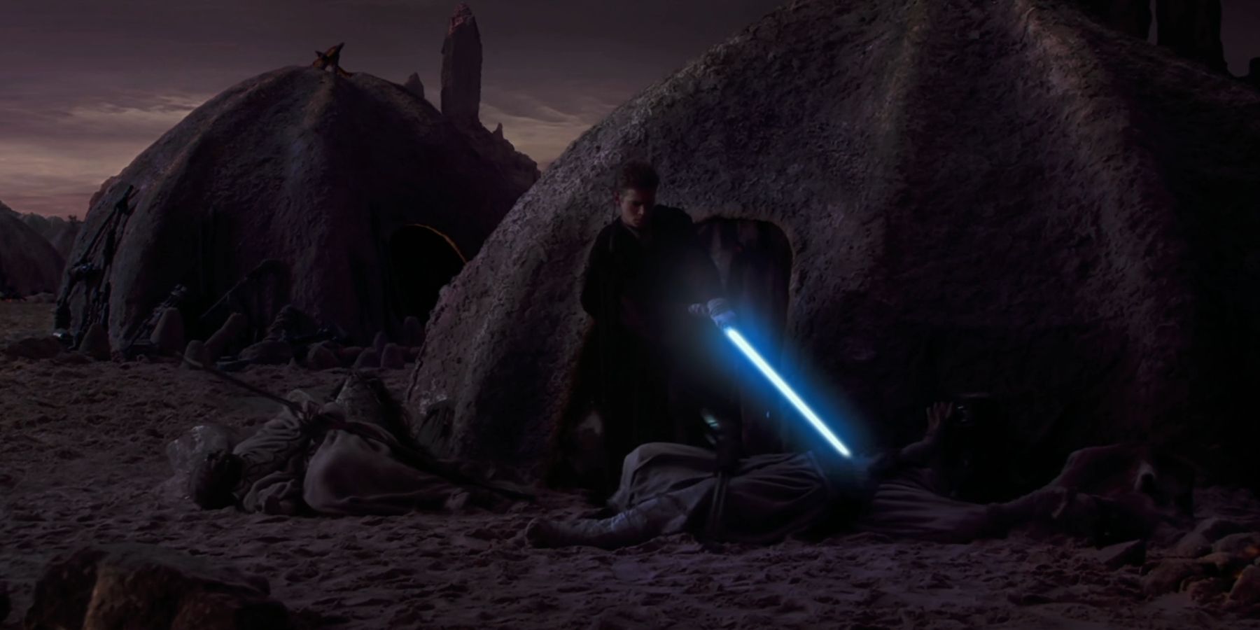 Anakin slaughtering Tusken Raiders in Star Wars Attack Of The Clones
