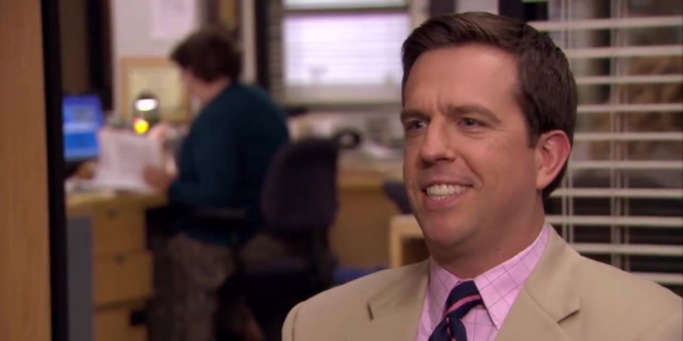 Andy smiling in Michaels office on The Office