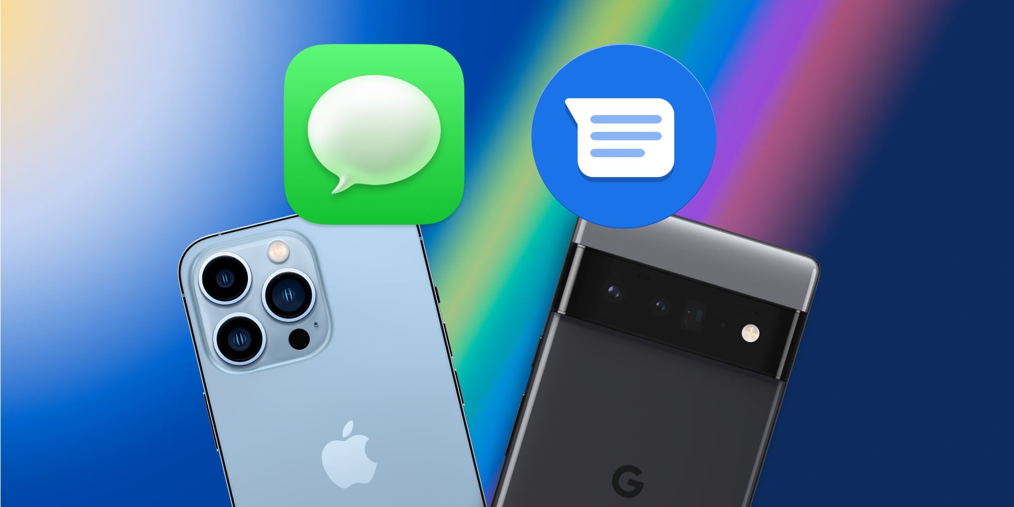 Apple iPhone iMessages Google Pixel Android Messages With Rainbow