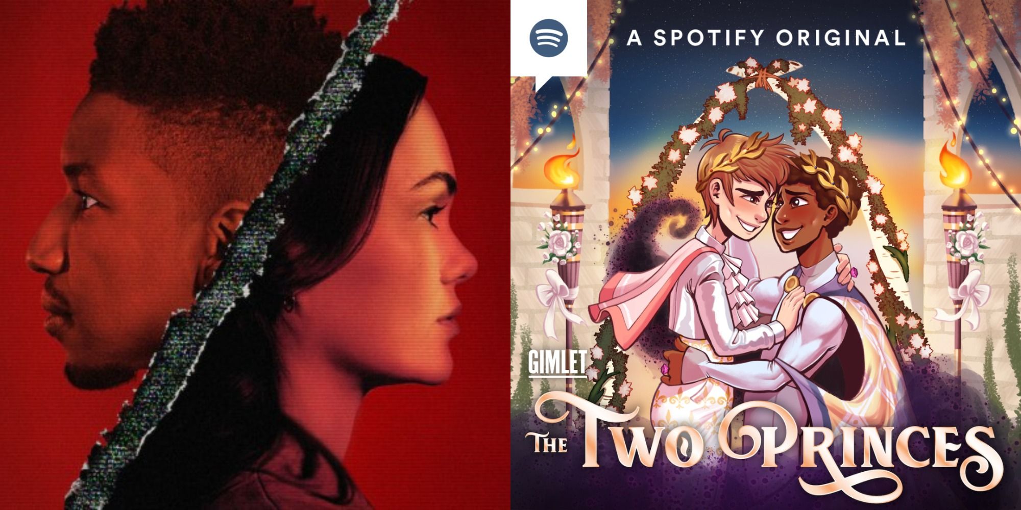 Split image showing a poster for Archive 81 and artwork for The Two Princes podcast