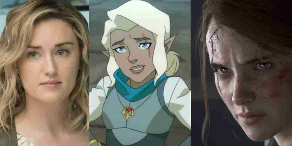 Ashley Johnson, her character Pike, and Ellie from The Last of Us.