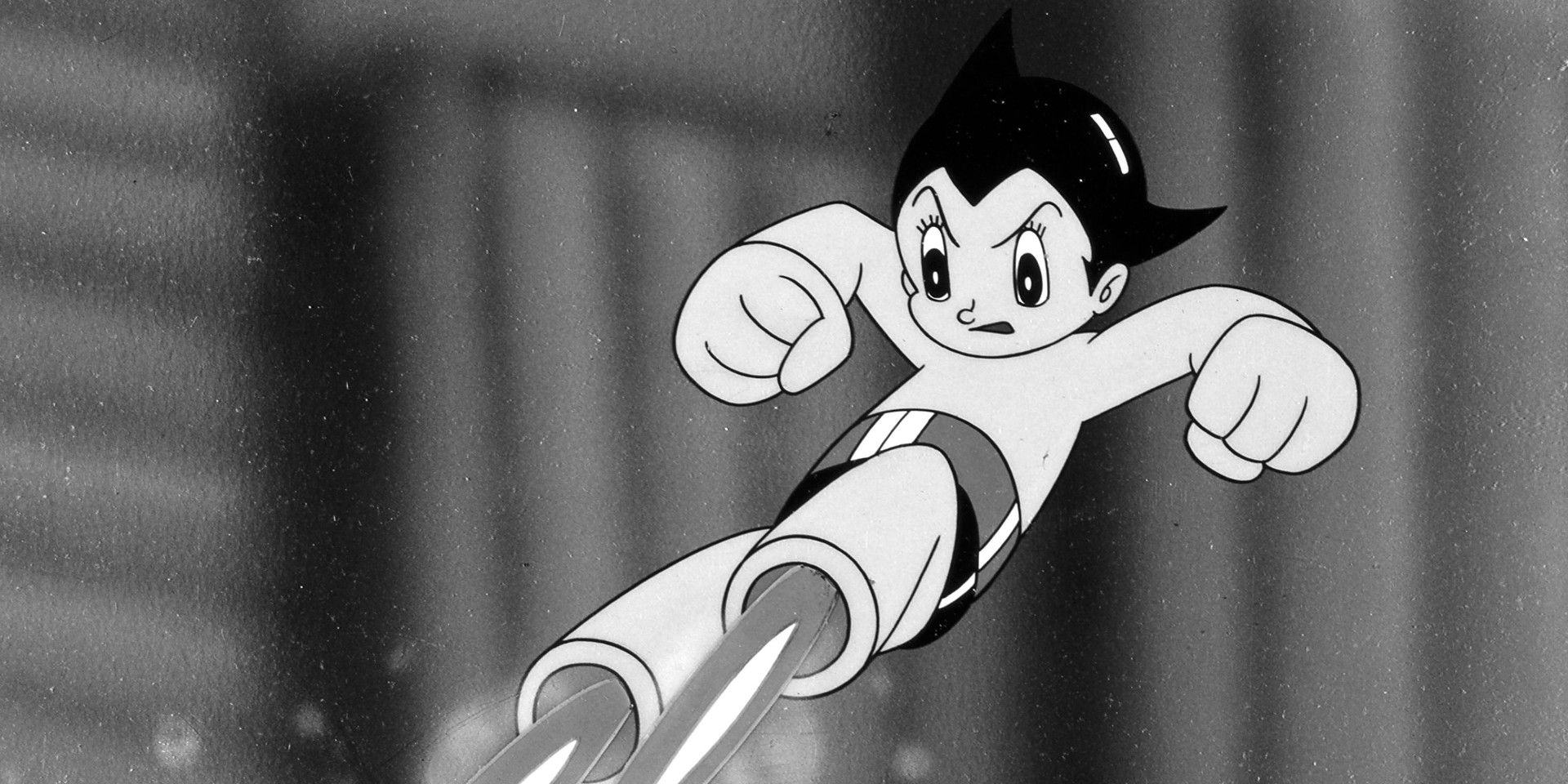 Astro Boy kicking with his rocket feet in Astro Boy (1963). 