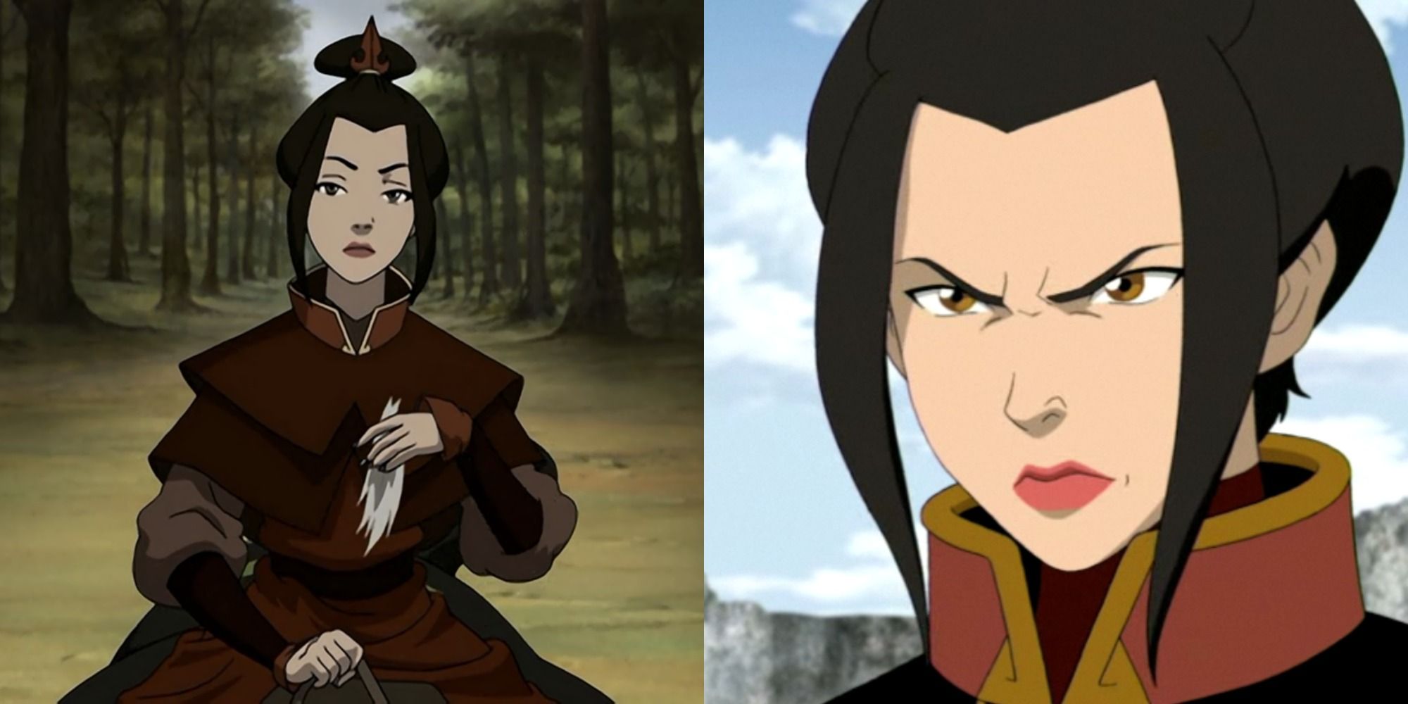 Split image showing Azula looking calm and angry in ATLA