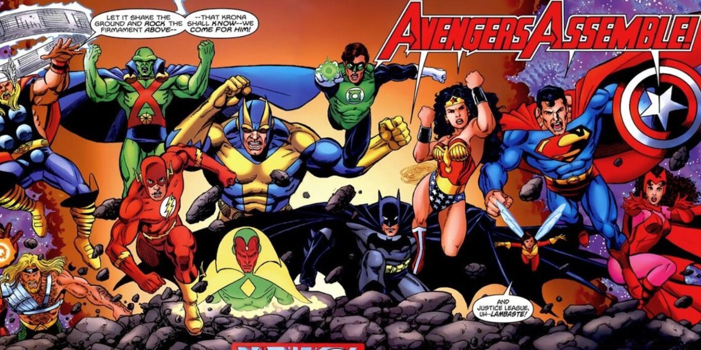 Avengers and JLA assemble in Avengers:JLA comic.