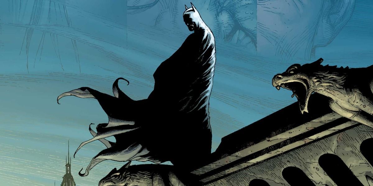 Batman broods atop a gargoyle in Batman: Earth One.