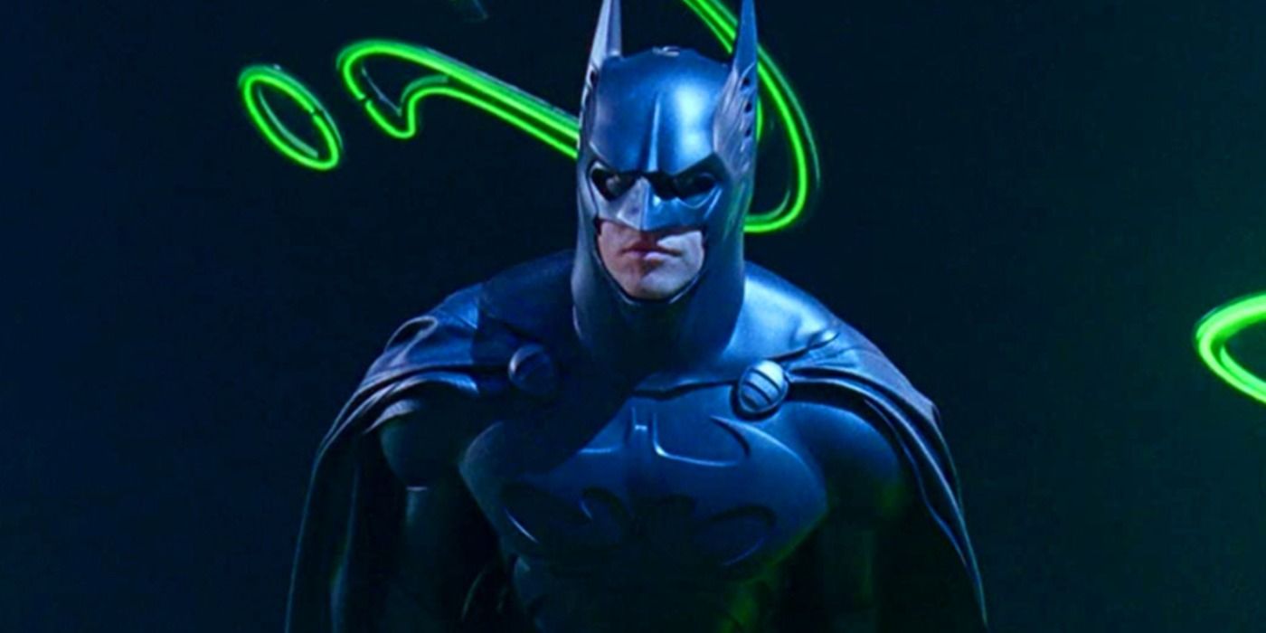 Val Kilmer in the Batsuit surrounded by Riddler's question marks in Batman Forever