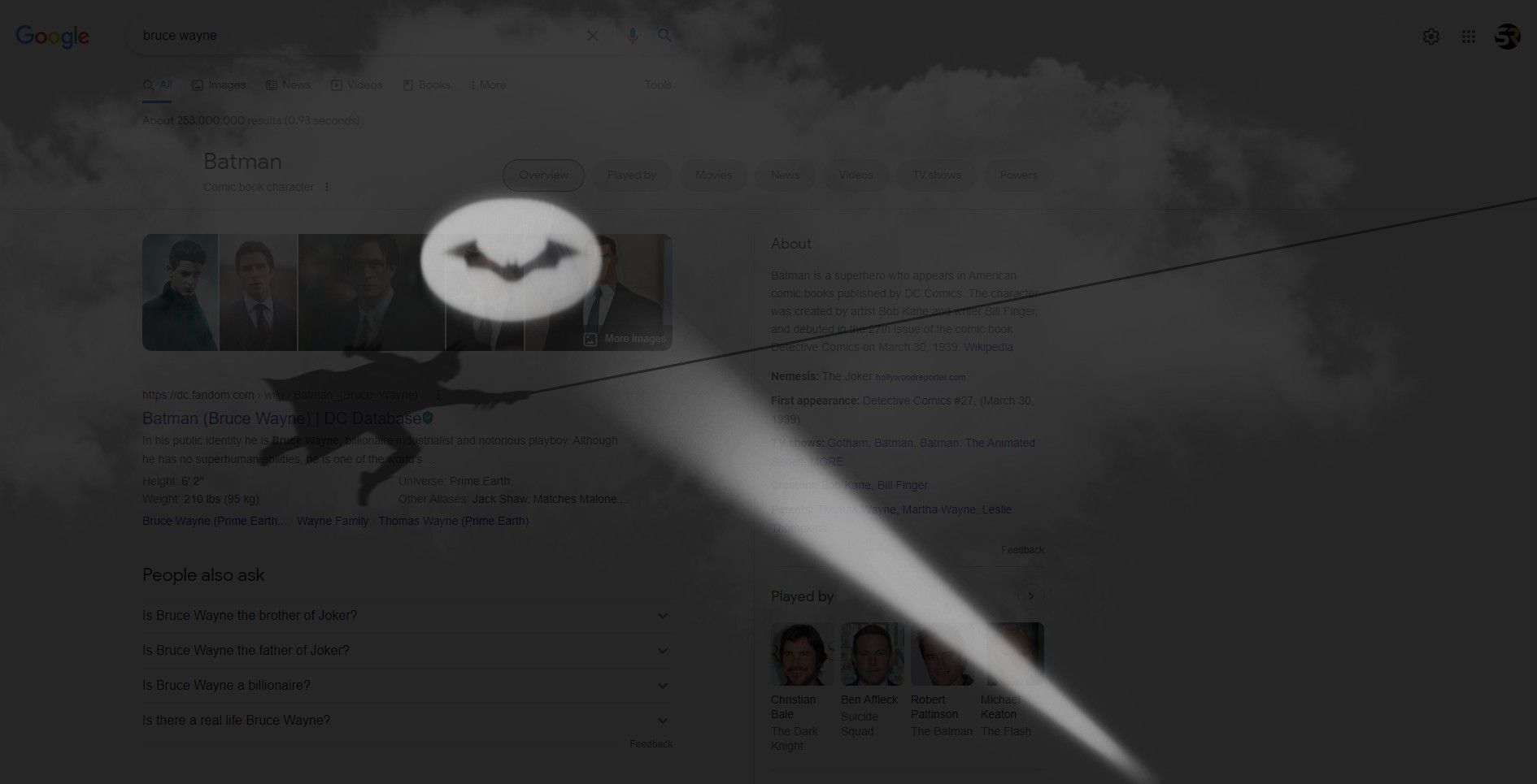 Batman Google Easter egg Bat-signal