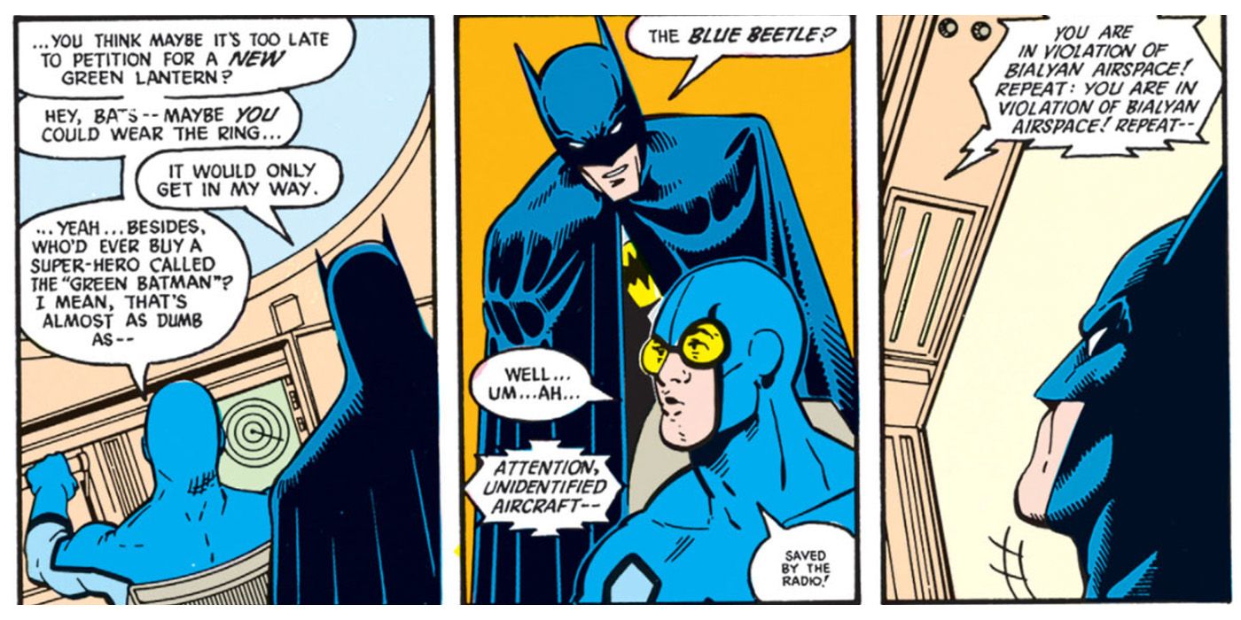 Batman and Blue Beetle discuss him becoming Green Lantern in Justice League #2.