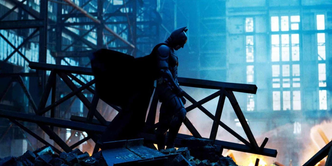 Batman standing amongst wreckage in The Dark Knight