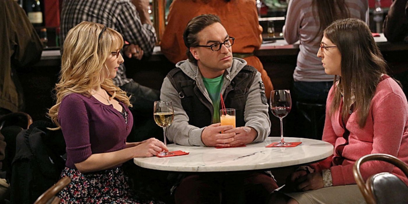 <b>Bernadette</b> and <b>Amy</b> having drinks with Leonard on TBBT.