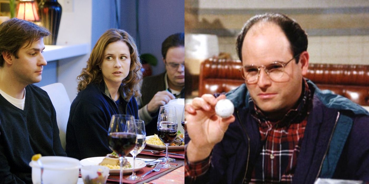 Split image of Jim and Pam in The Office and George in Seinfeld