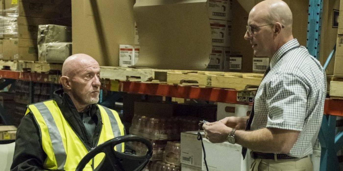 Jonathan Banks as Mike Ehrmantraut and Jordan Lage as Berry Hedberg in Better Call Saul.