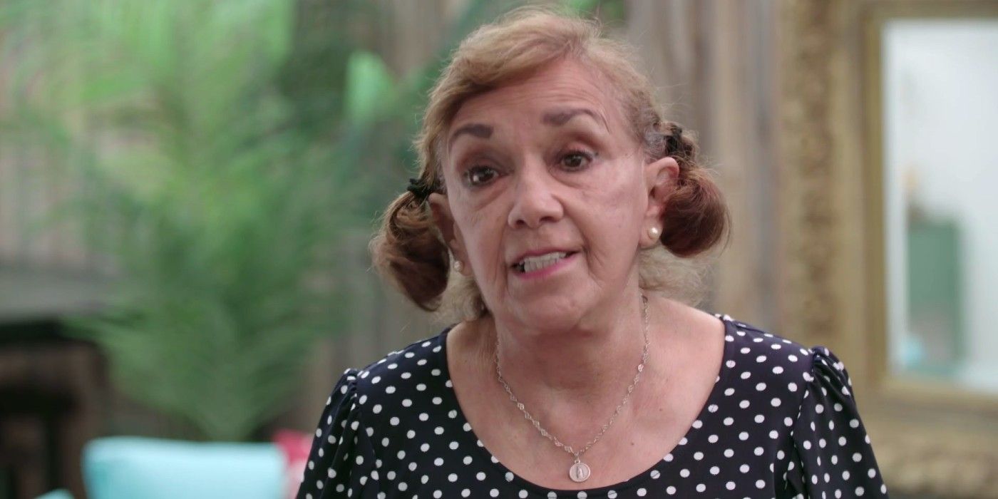 90 Day Fiance's Big Ed Brown's mom Norma wearing black and white polka dot shirt