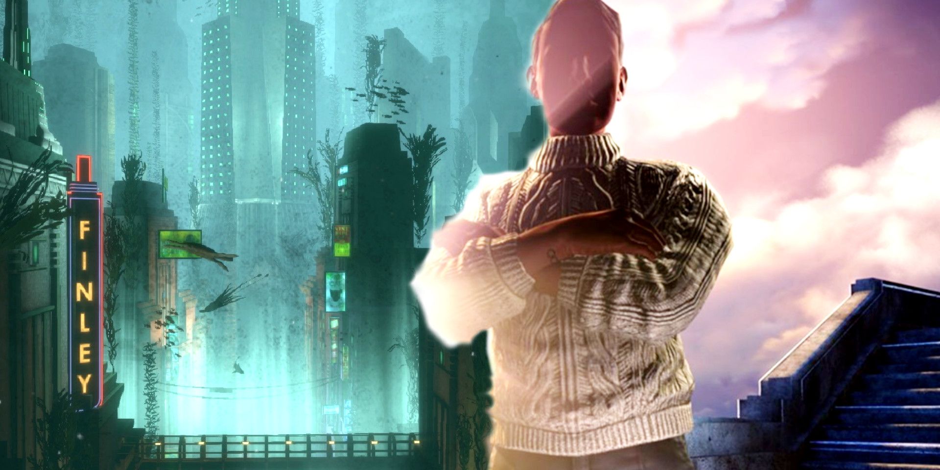 Blended image of Jack and scenes from BioShock