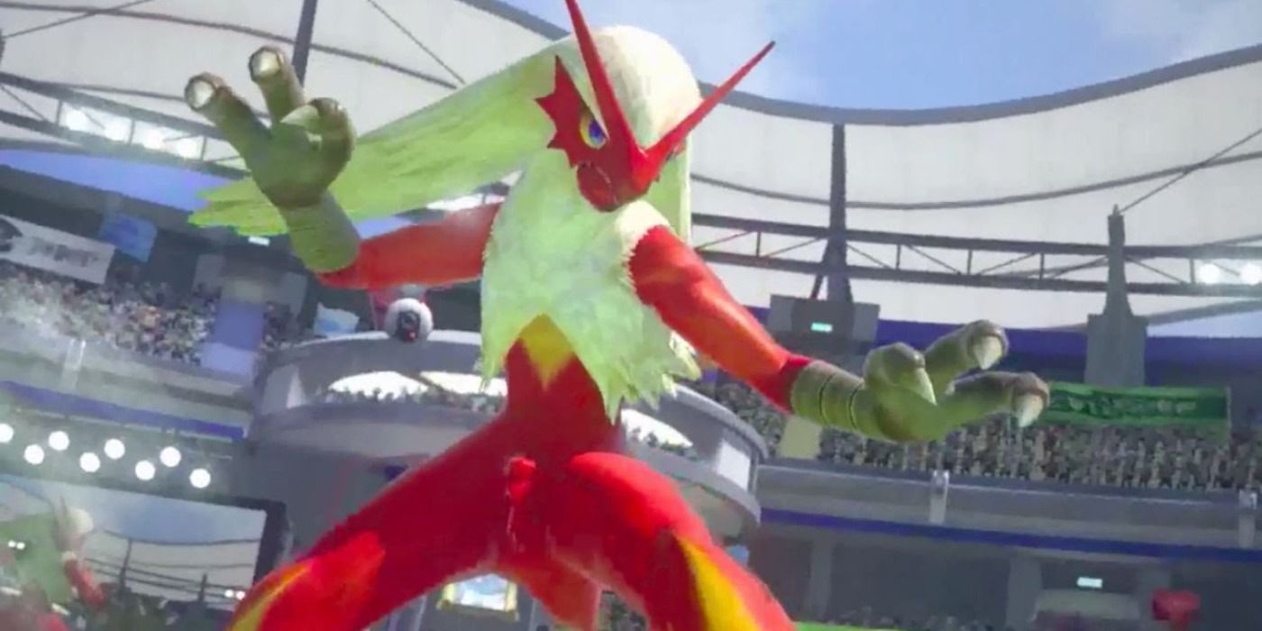 Blaziken dalam pose bertarung di Turnamen Pokemon Pokken