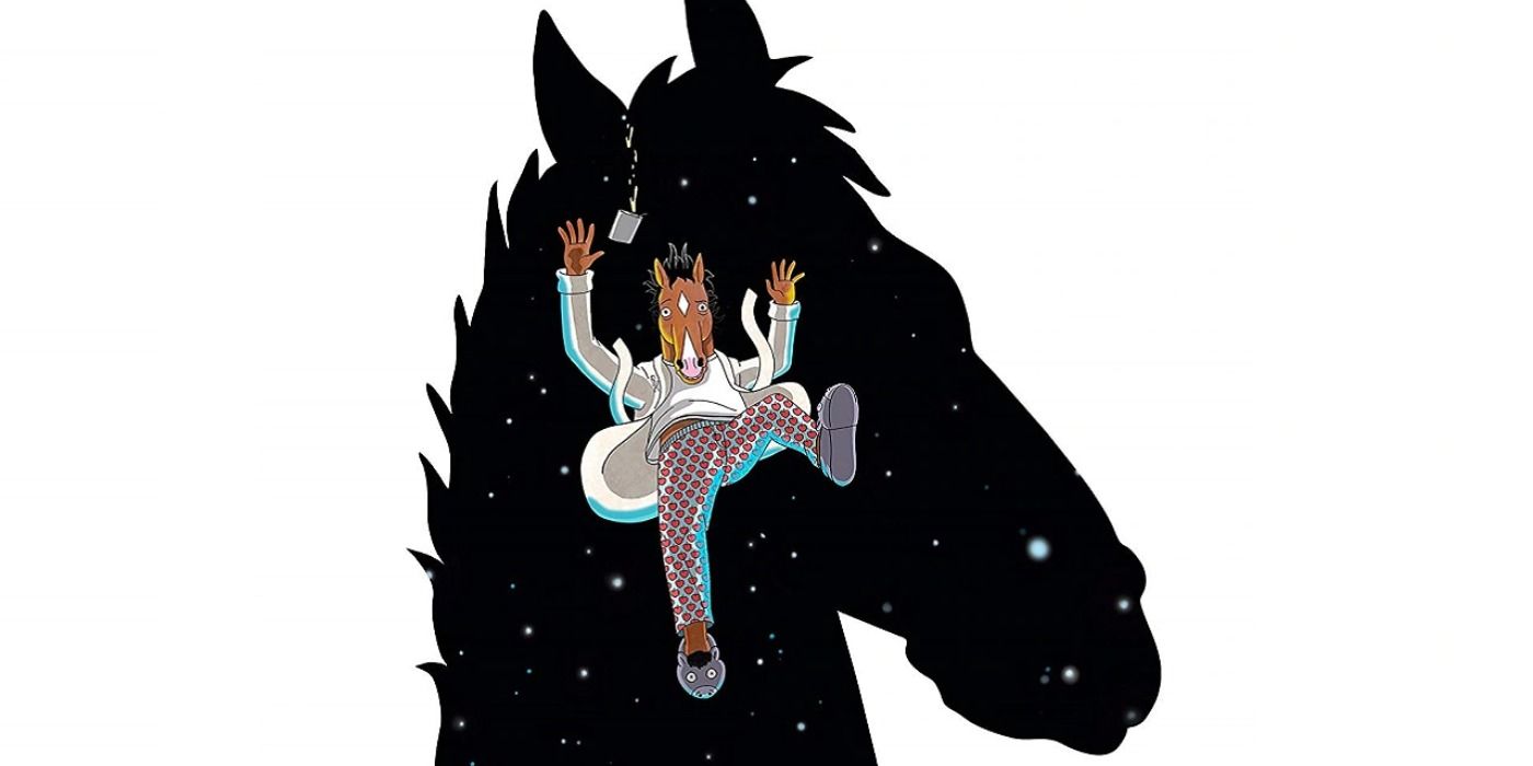 BoJack falling through through space in his silhouette in BoJack Horseman promo art