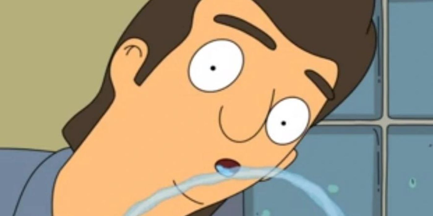 Derek Dematopolis drinking from a water fountain in Bob's Burgers