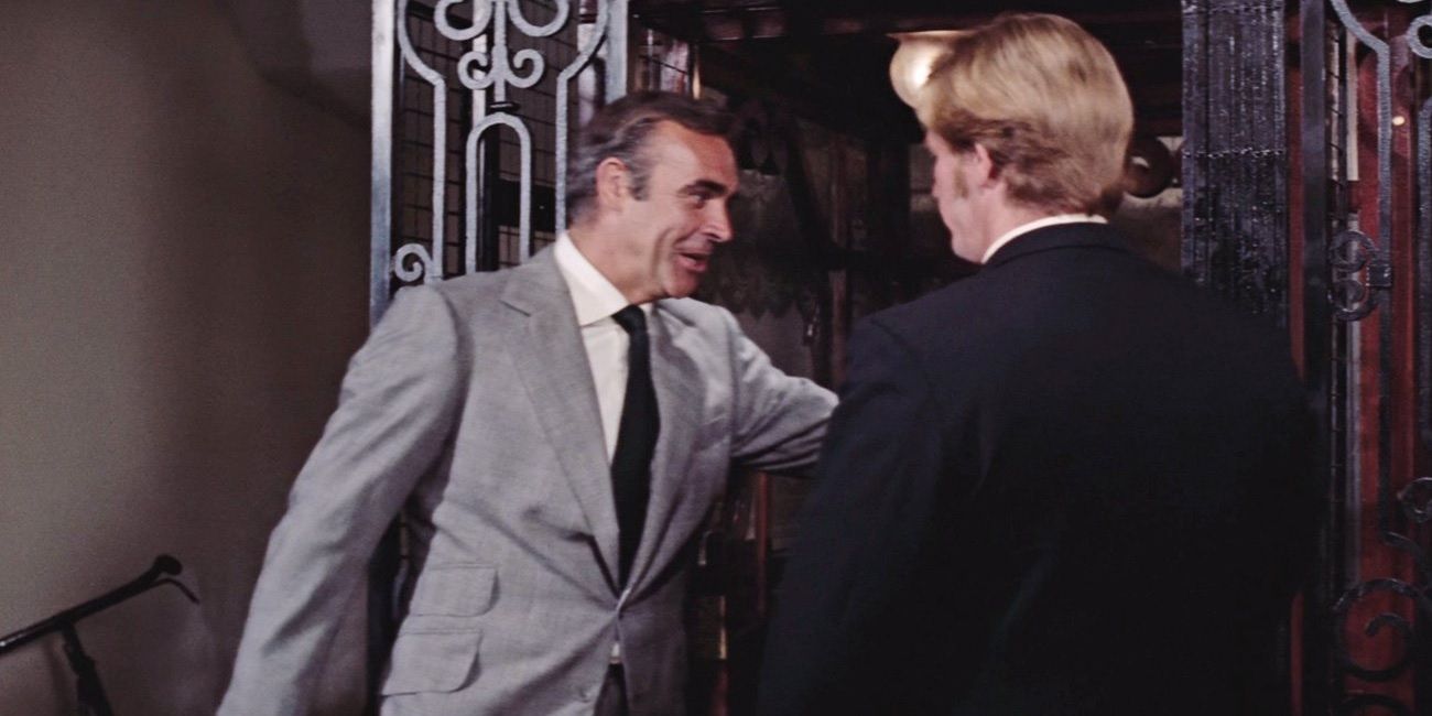 Bond rides an elevator in Amsterdam in Diamonds Are Forever