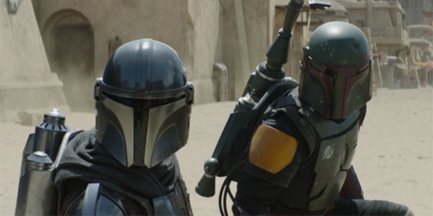 An image of two bounty hunters in The Mandalorian