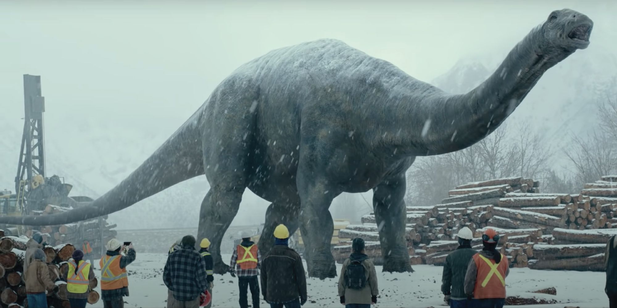 Brachiosaurus in snow Jurassic World dominion