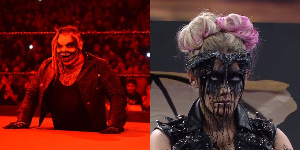 The Fiend emerges from the ring and Alexa Bliss becomes The Fiend.
