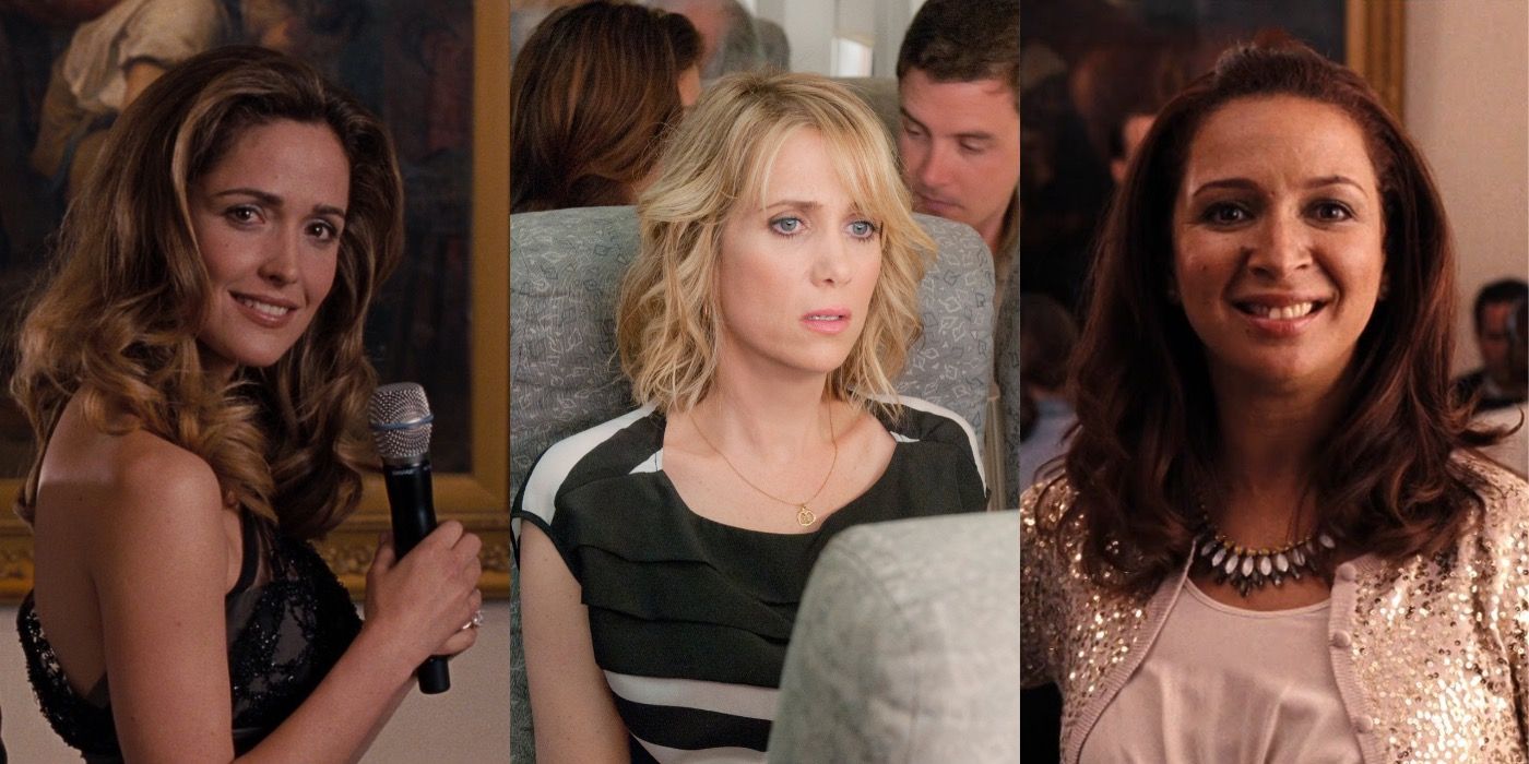 Helen, Annie and Lillian in a split image from Bridesmaids