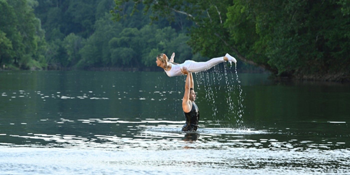 Cat Cora and Corbin Bleu doing the famous Dirty Dancing lift in Dirty Dancing.