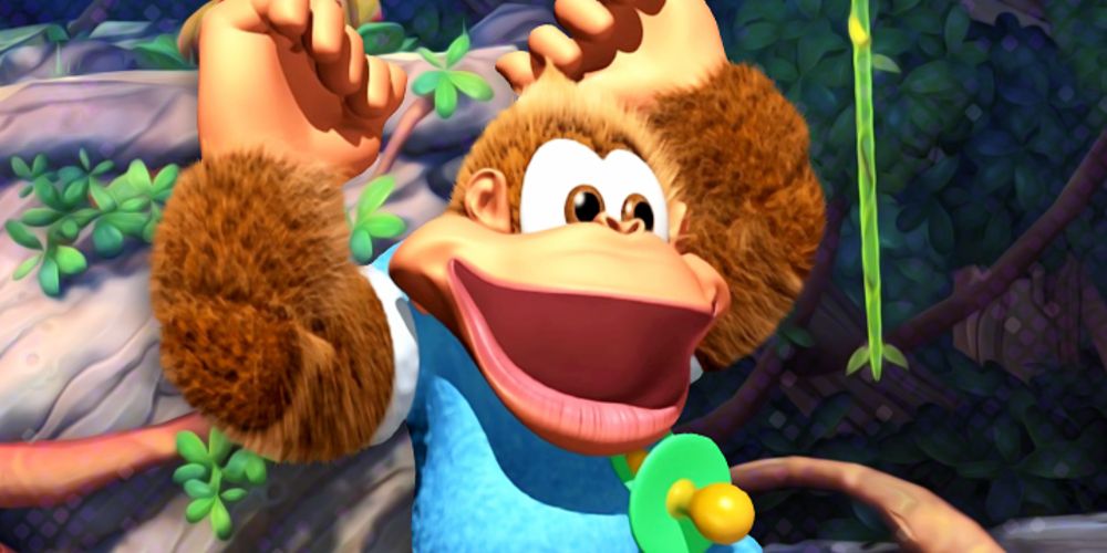 Kiddy raises arms in Donkey Kong Country 3
