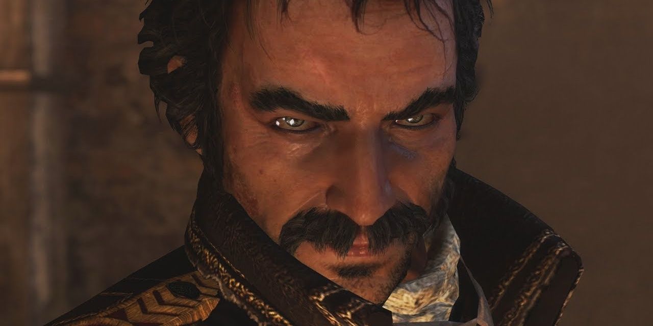 Charles Lee flashes an evil smile in Assassin's Creed III 