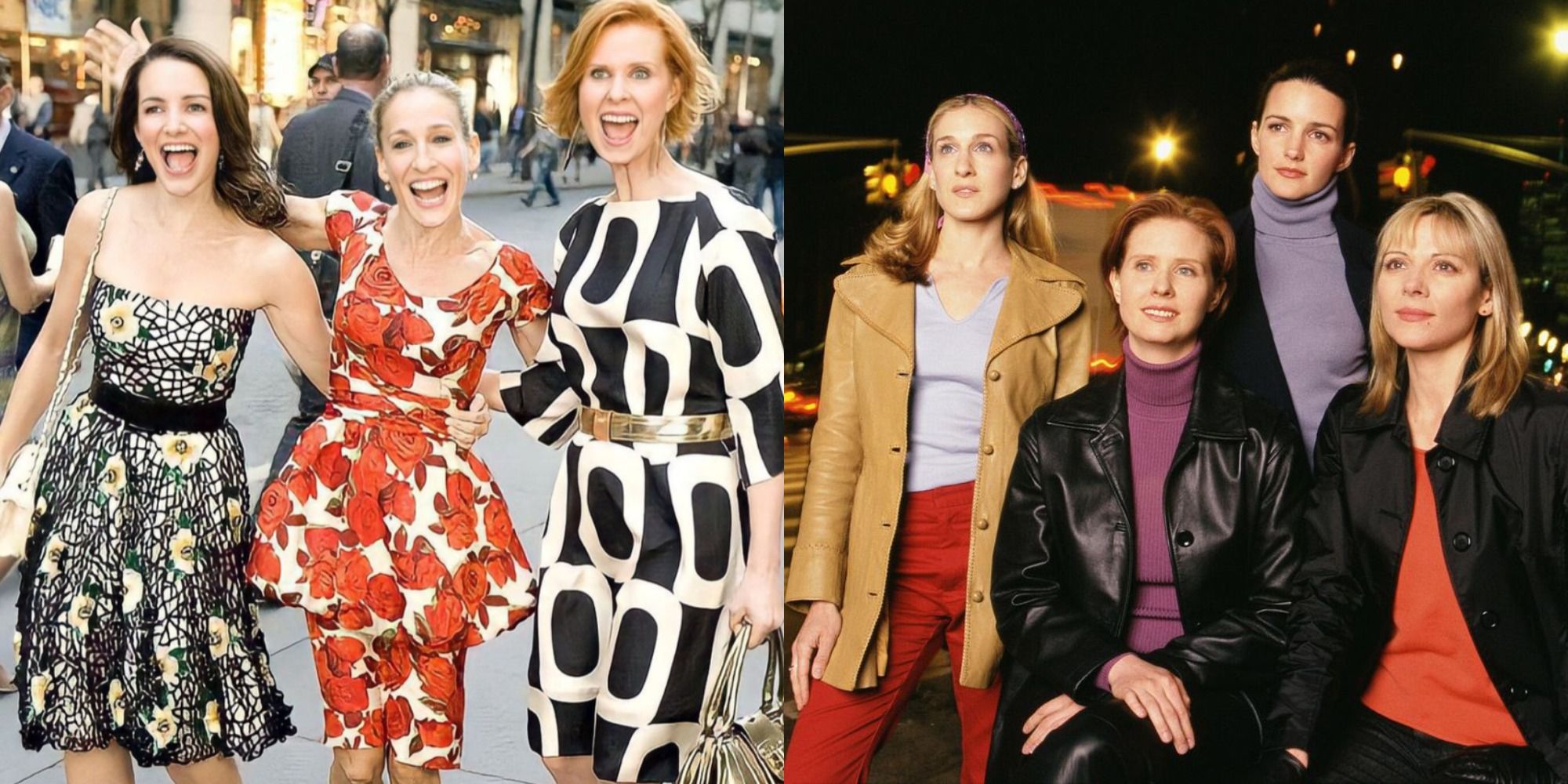 Split image of Charlotte, Carrie, and Miranda in And Just Like That and Carrie, Miranda, Charlotte, and Samantha in Sex and the City
