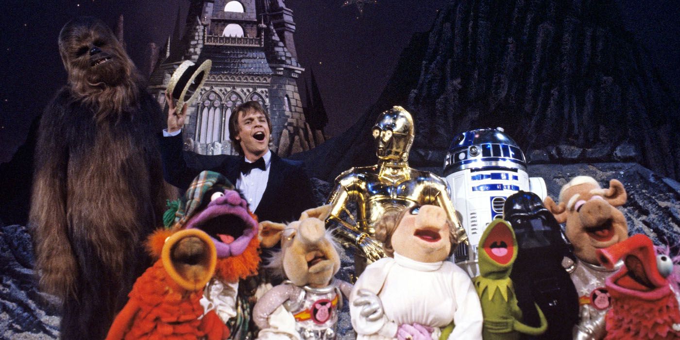 Chewbacca, Mark Hamill as Luke Skywalker, R2D2, C3P0 and the Muppets in The Muppet Show