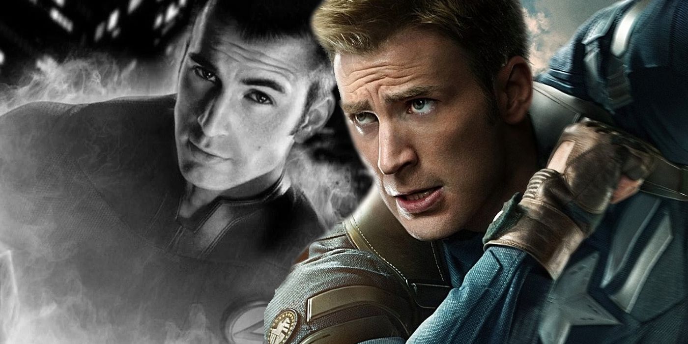 Black-and-white image of Chris Evans as the Human Torch; Captain America on the Winter Soldier character poster