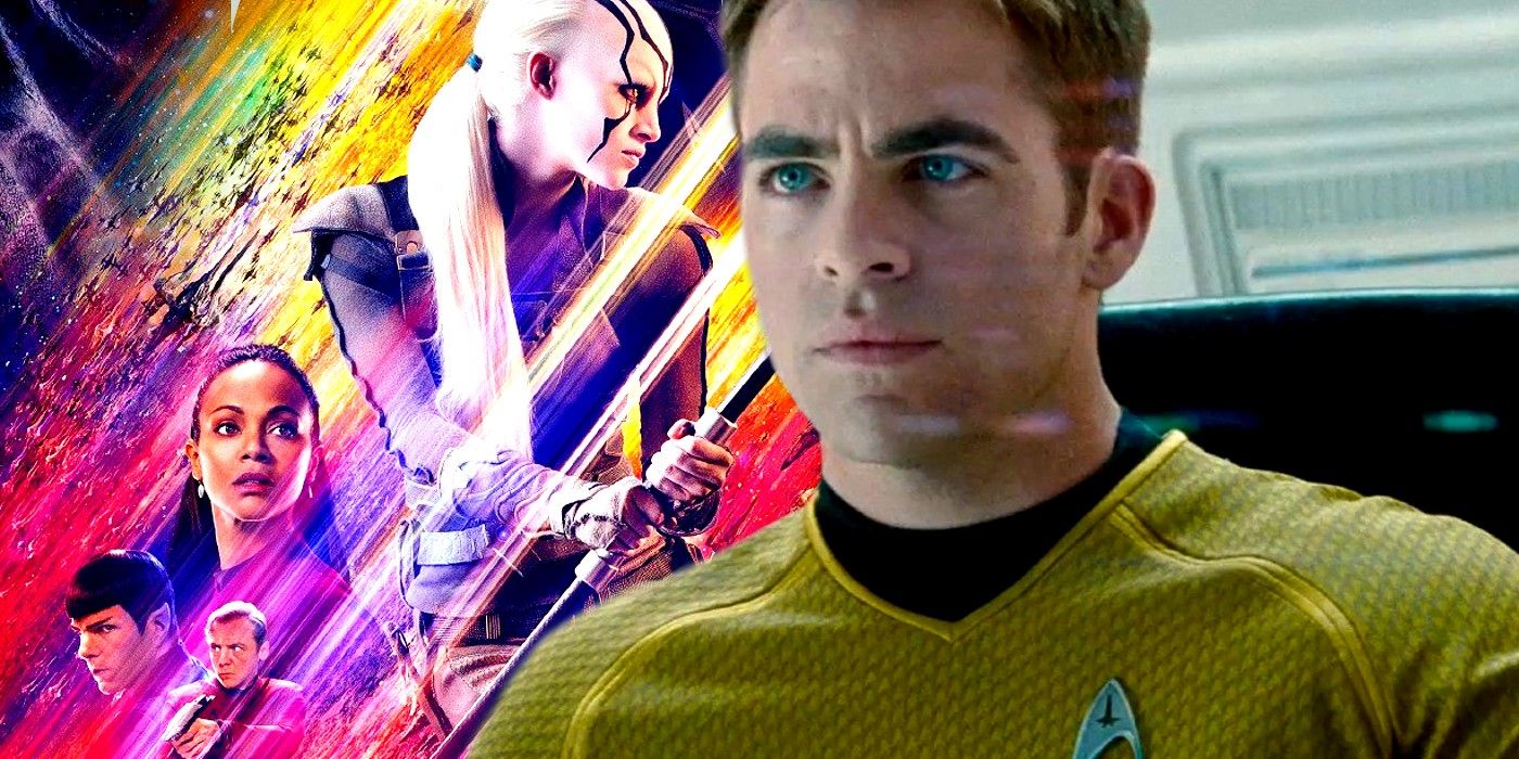 Chris Pine as Kirk in Star Trek and Star Trek Beyond poster