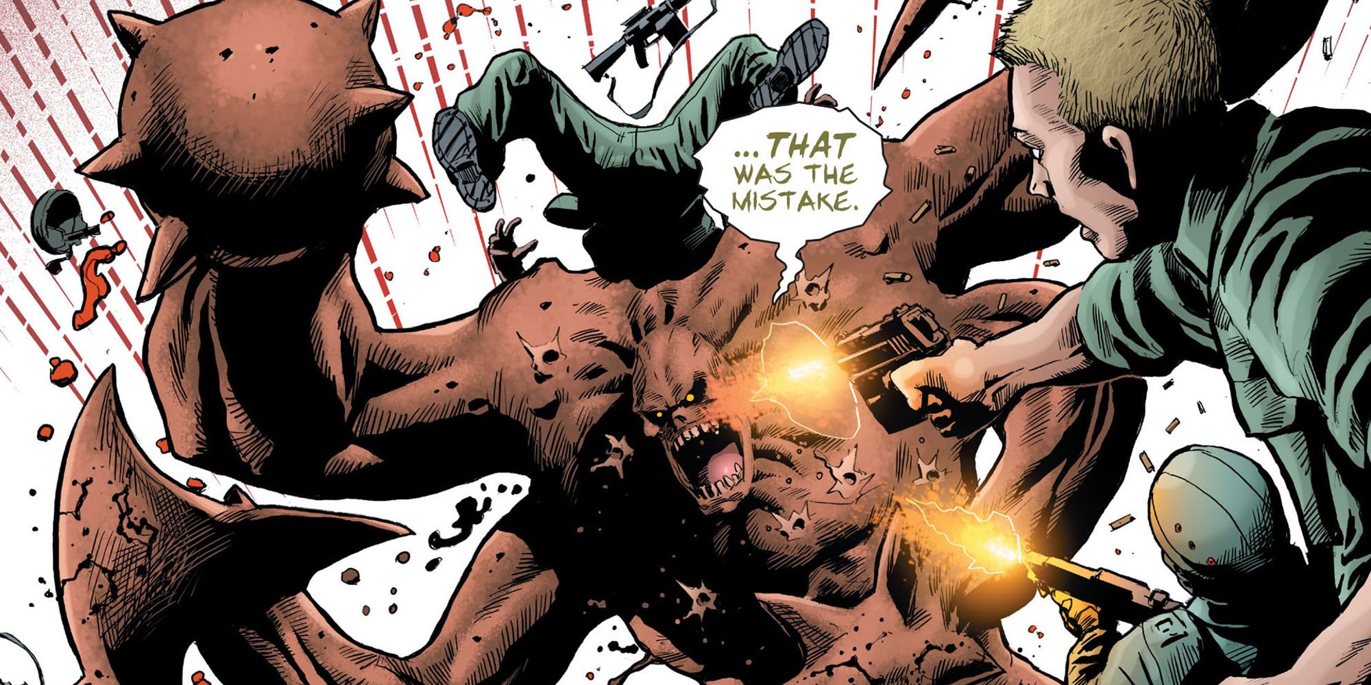 Clayface attacking armed men in Batman Dark Knight 23.3