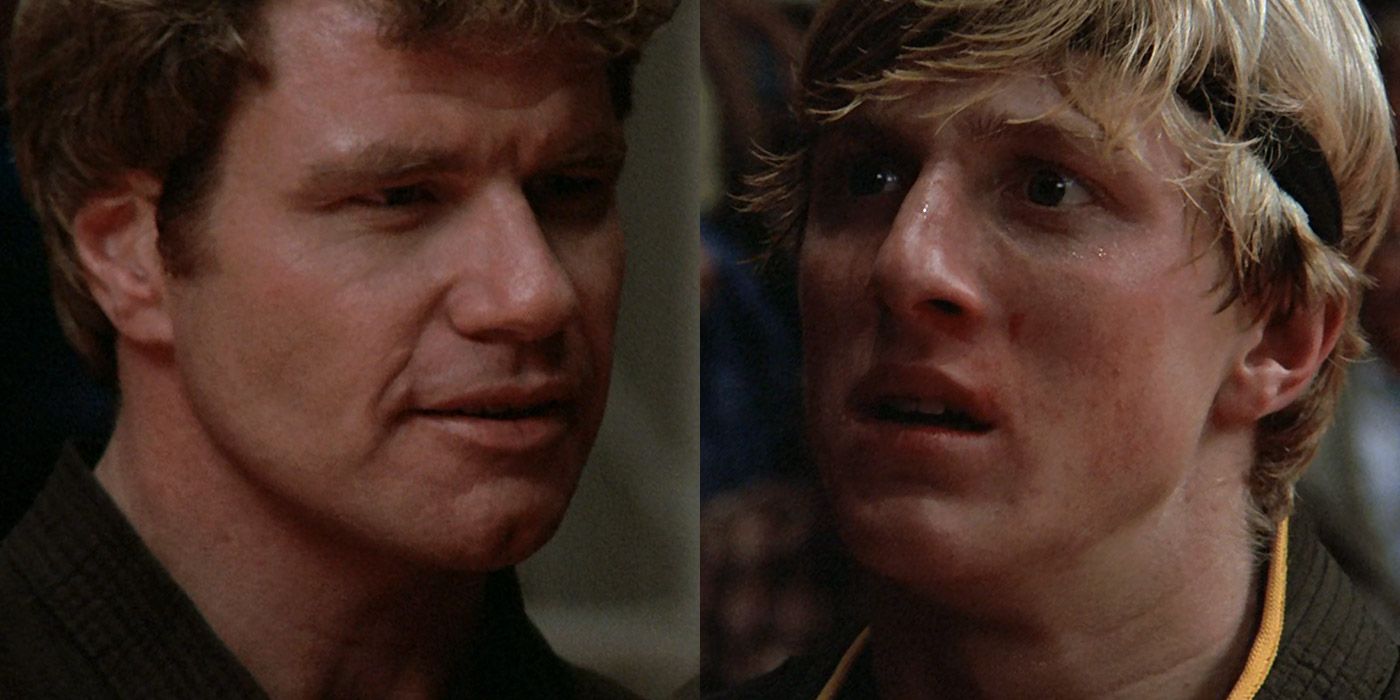 Split image of Kreese and Johnny in The Karate Kid