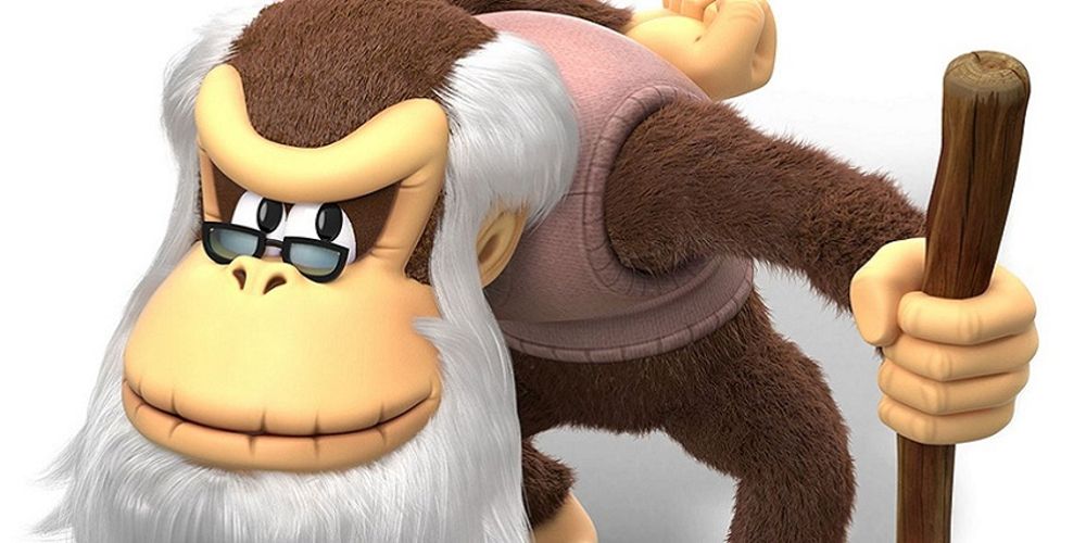 Cranky holds a staff in Donkey Kong Country