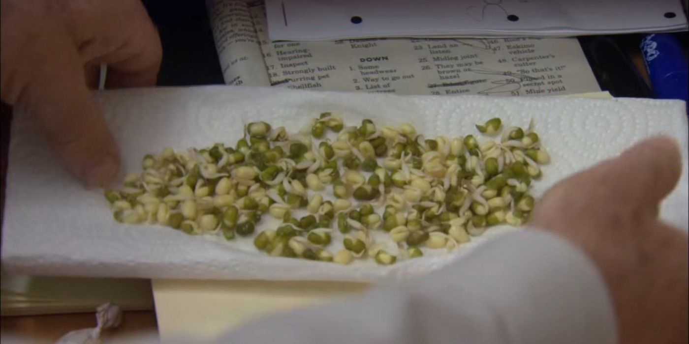 Creed keeps mung beans in his desk drawer in The Office