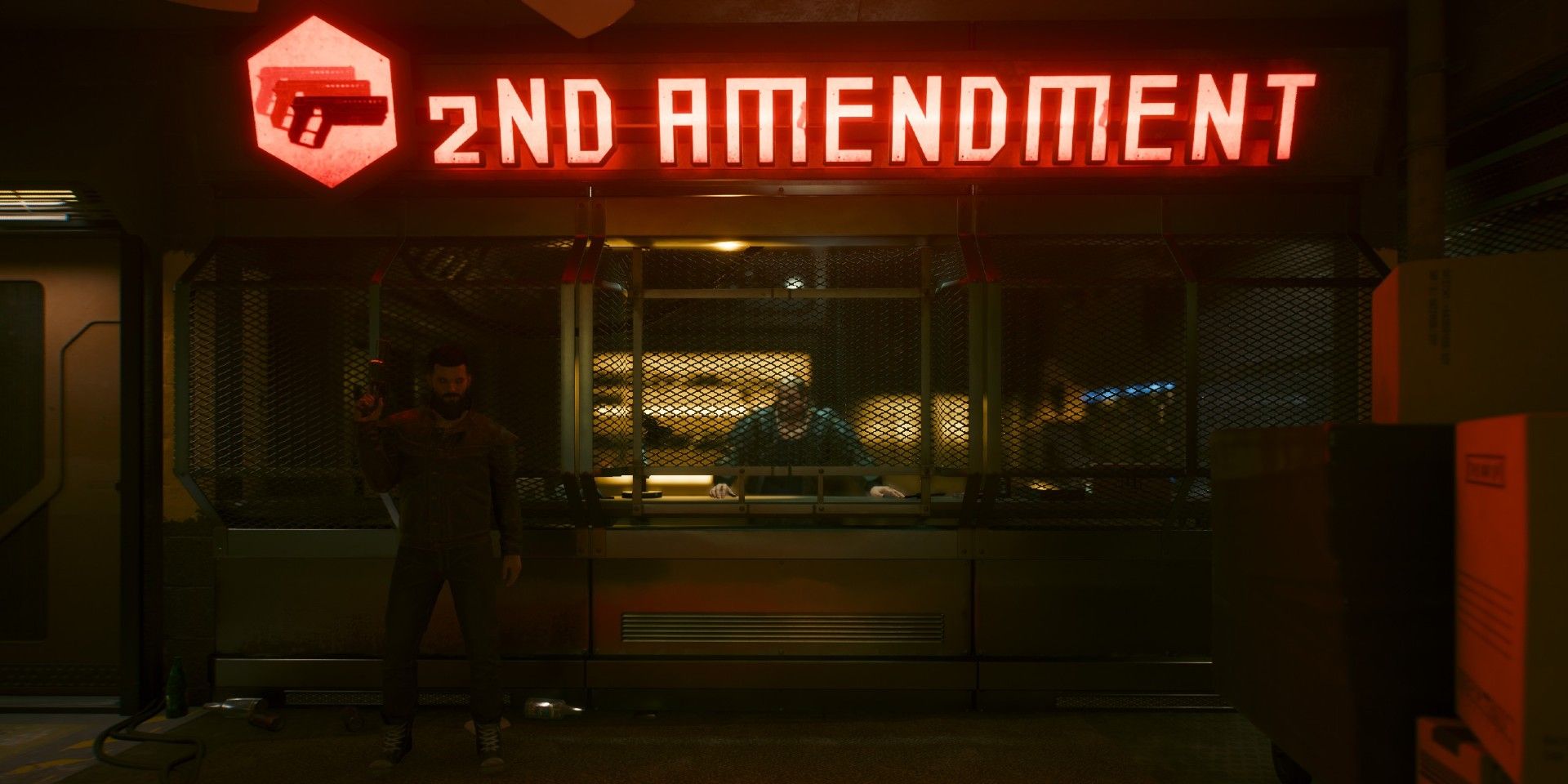 An image of the 2nd Amendment weapon store in Cyberpunk 2077