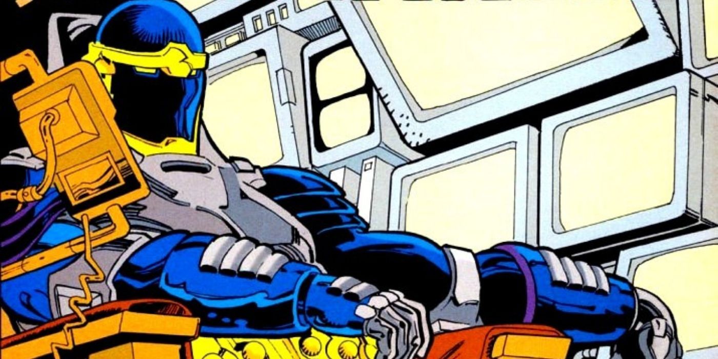 Monarch sitting on a chair in the comics