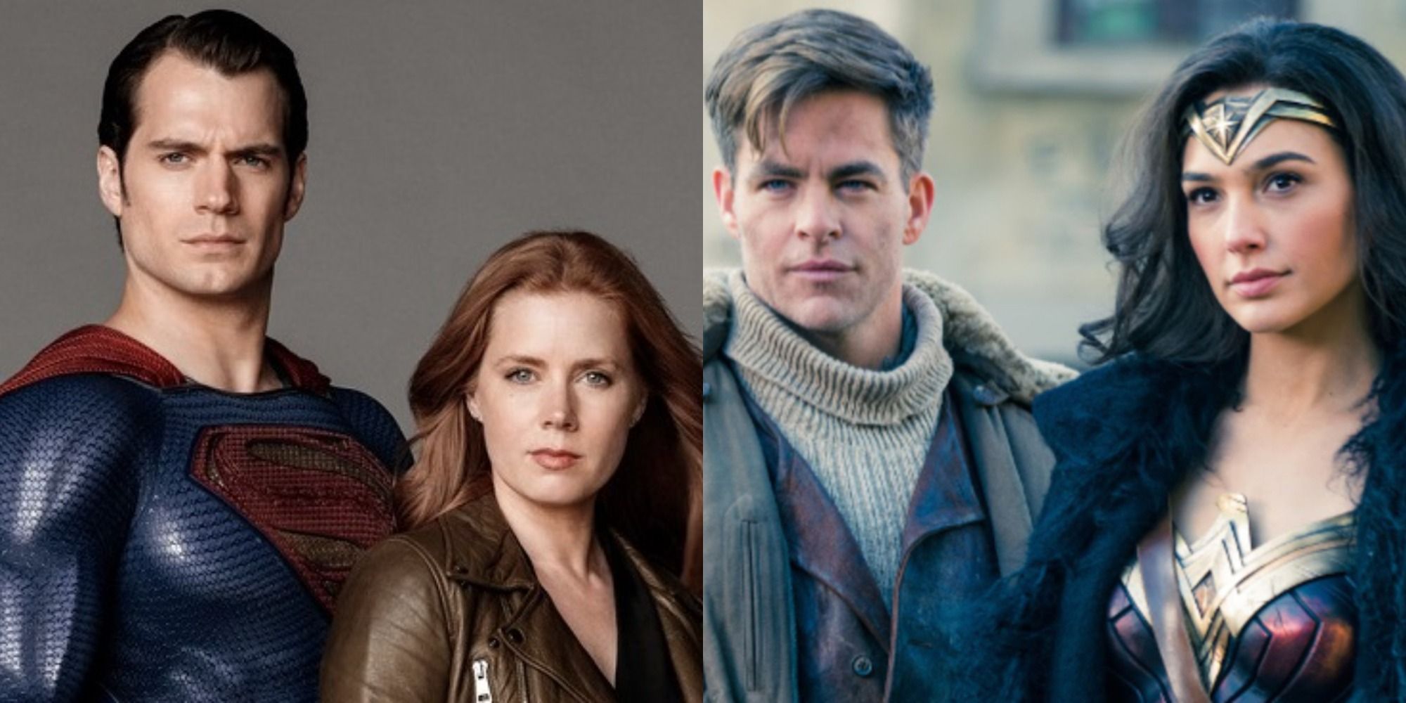 Split image showing Superman and Lois and Steve and Wonder Woman in the DCEU