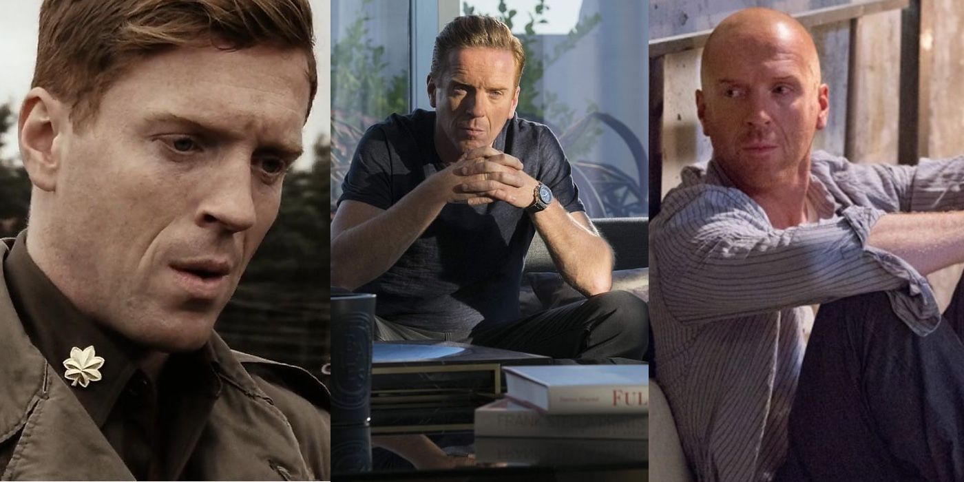 Side by side of Damian Lewis in Band of Brothers, Billions, and Homeland