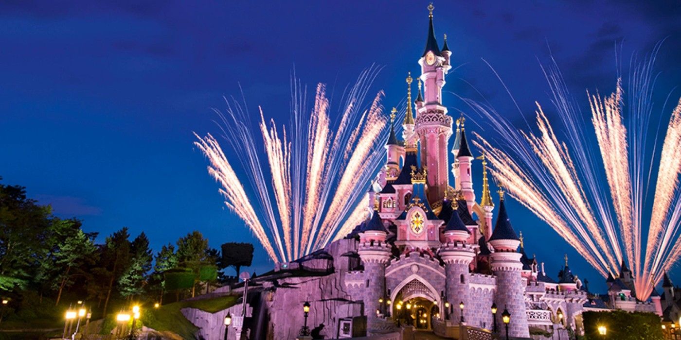 Disneyland Paris fireworks surrounding the castle