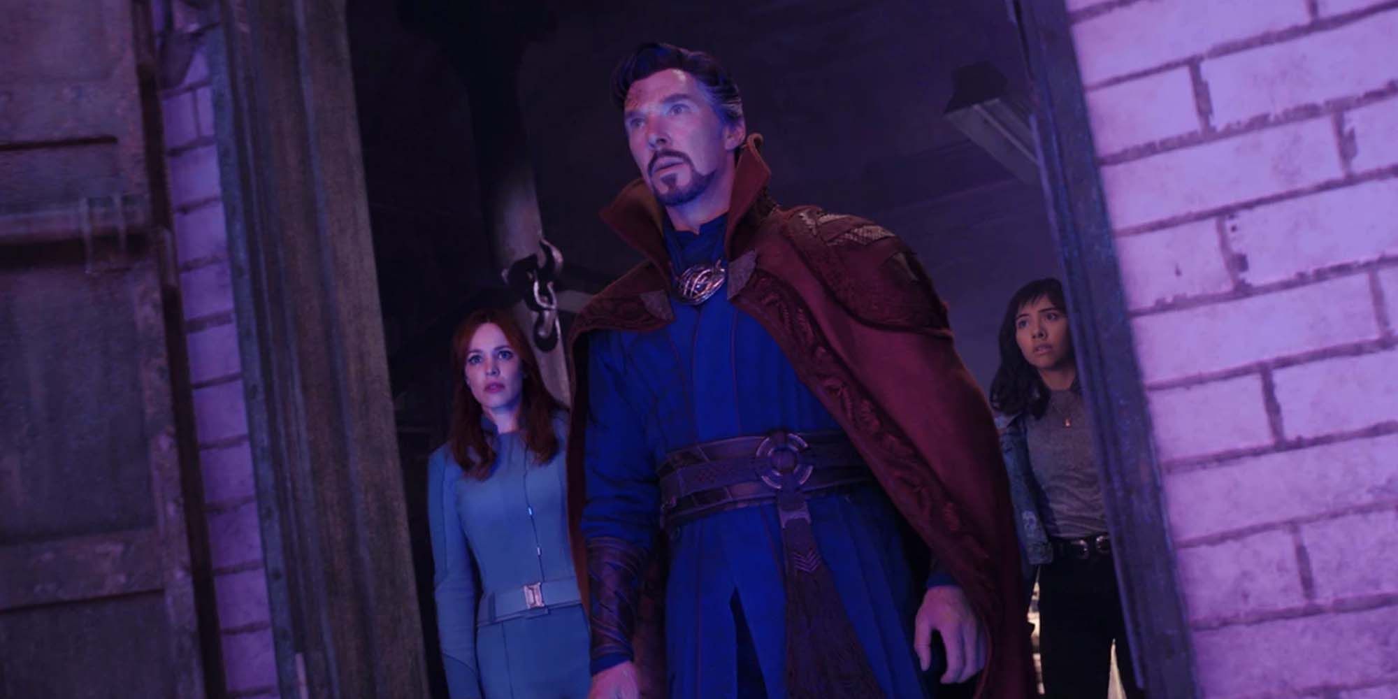 Doctor Strange in the Multiverse of Madness with Rachel McAdams, Benedict Cumberbatch, and Xochitl Gomez.