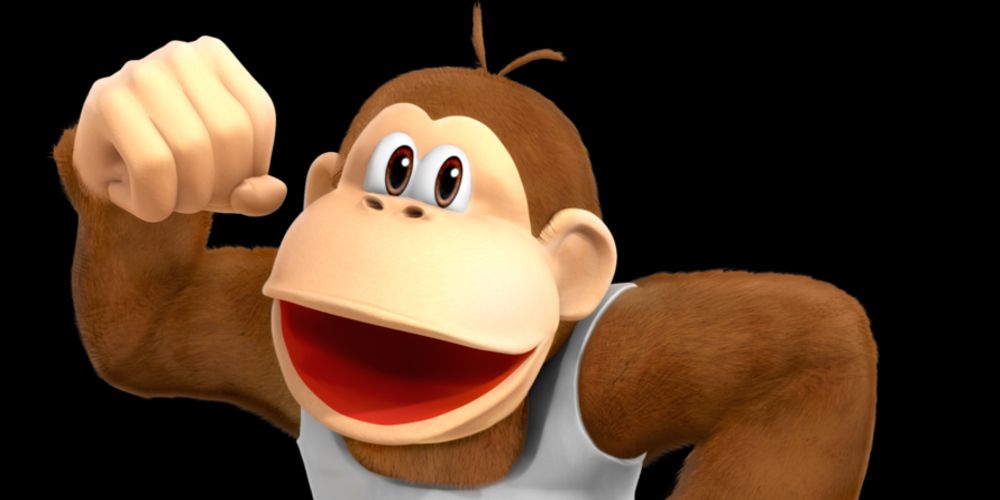 DK Jr. pumps a fist in Donkey Kong Country 