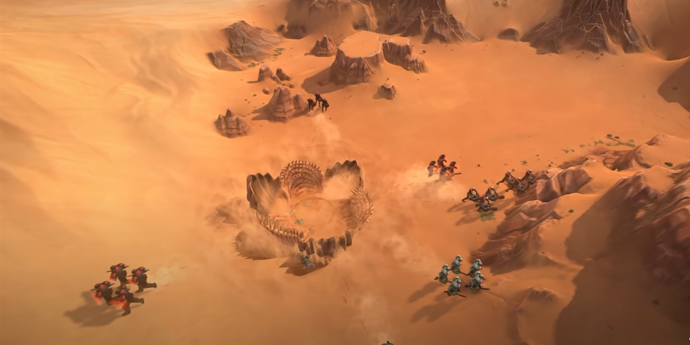 Dune Spice Wars features Arrakis' iconic sandworms