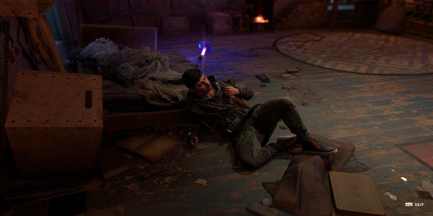 Hakon in Dying Light 2 lying on the floor as he waits for the player to make a life-altering choice.