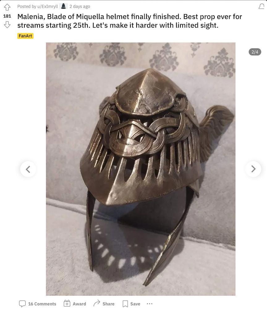 Elden Ring Fan Builds Malenia's Valkyrie Helmet In Time For Launch